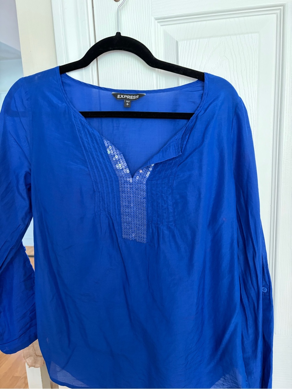 Express Women's Royal Blue Sequin-Trim Tunic Top
